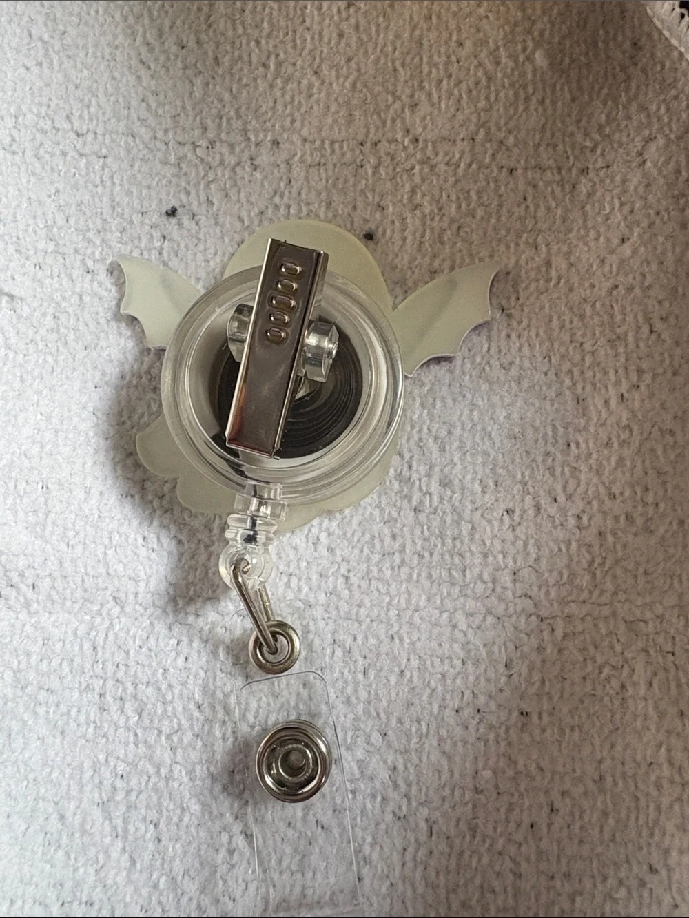 Ghost Badge Reel with Purple Bat Wings - Cute Halloween Accessory